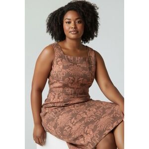 Virgo Dress Women's 12 Linen Blend Sleeveless Sheath Beige/Peach Lined Preppy